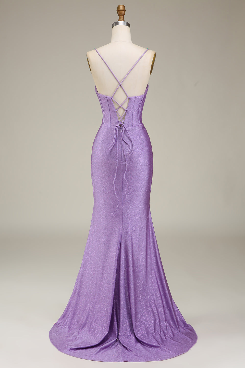 Satin Spaghetti Straps Lilac Purple Prom Dress with Corset