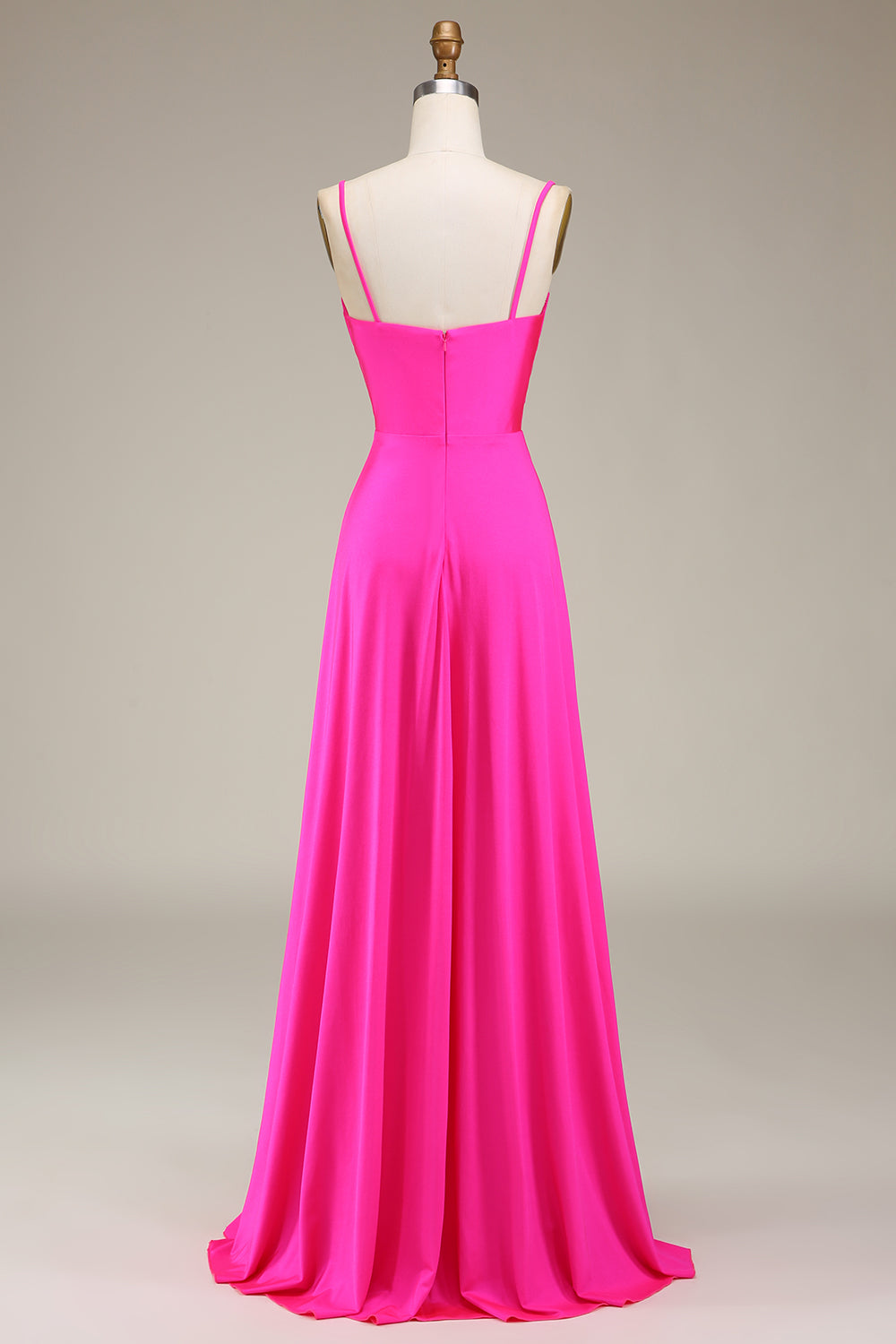 Hot Pink Spaghetti Straps A-line Prom Dress with Pleated