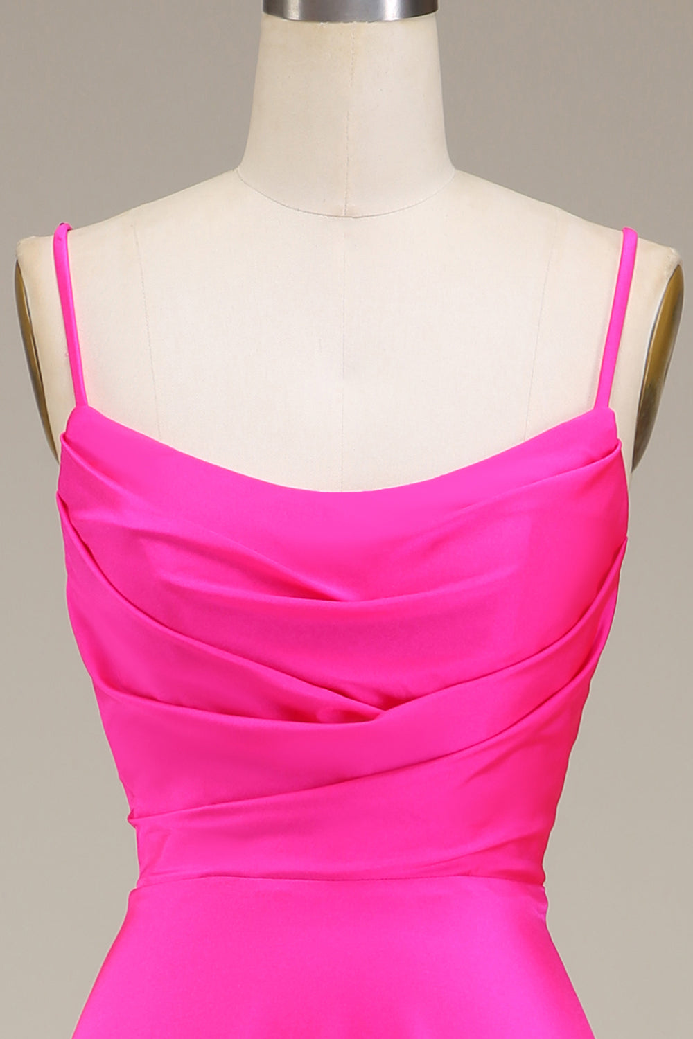 Hot Pink Spaghetti Straps A-line Prom Dress with Pleated