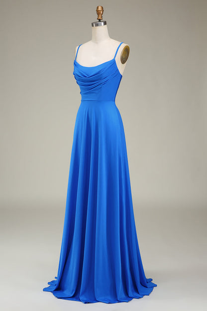 Hot Pink Spaghetti Straps A-line Prom Dress with Pleated