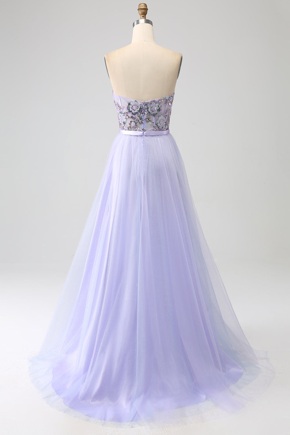 Lavender A Line Tulle Corset Prom Dress with Slit