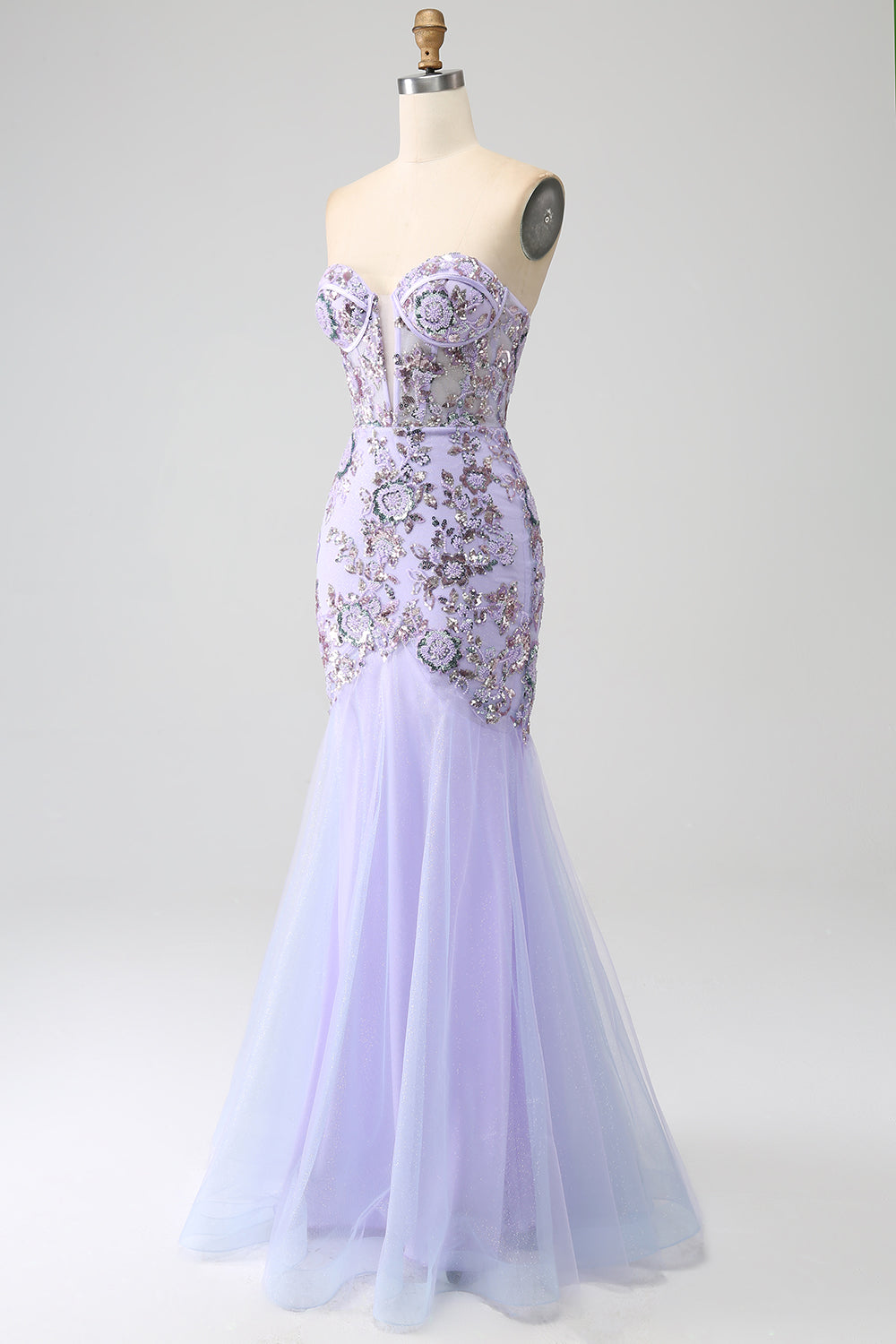 Mermaid Strapless Lavender Corset Prom Dress with Beading