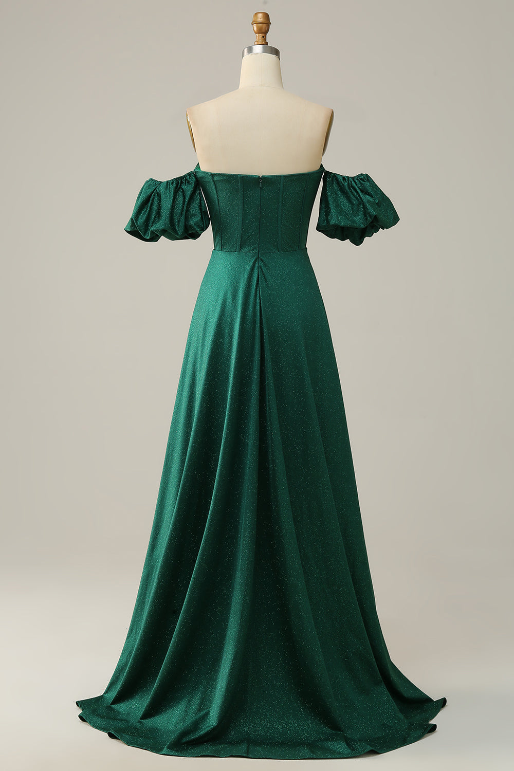 Green Off the Shoulder A-line Satin Prom Dress