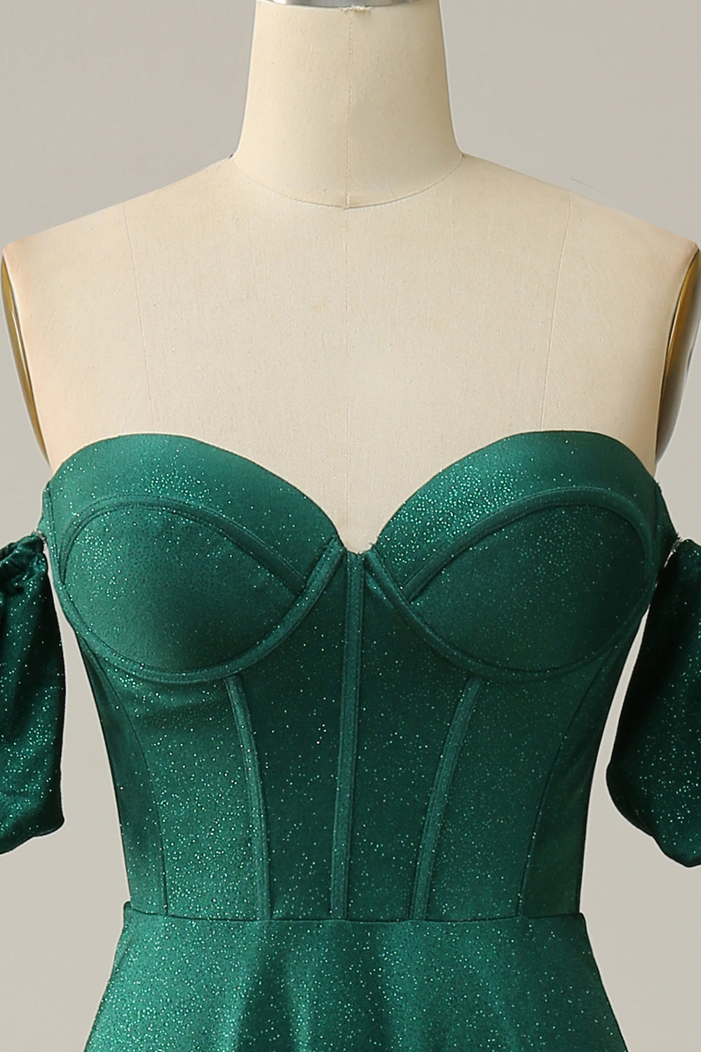 Green Off the Shoulder A-line Satin Prom Dress