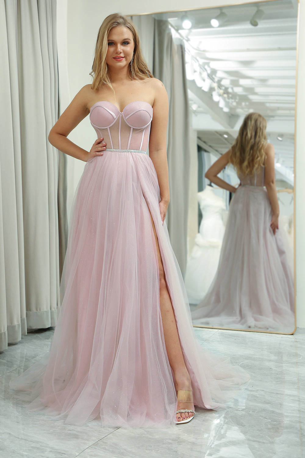 Tulle Sweetheart Light Pink Prom Dress with Corset