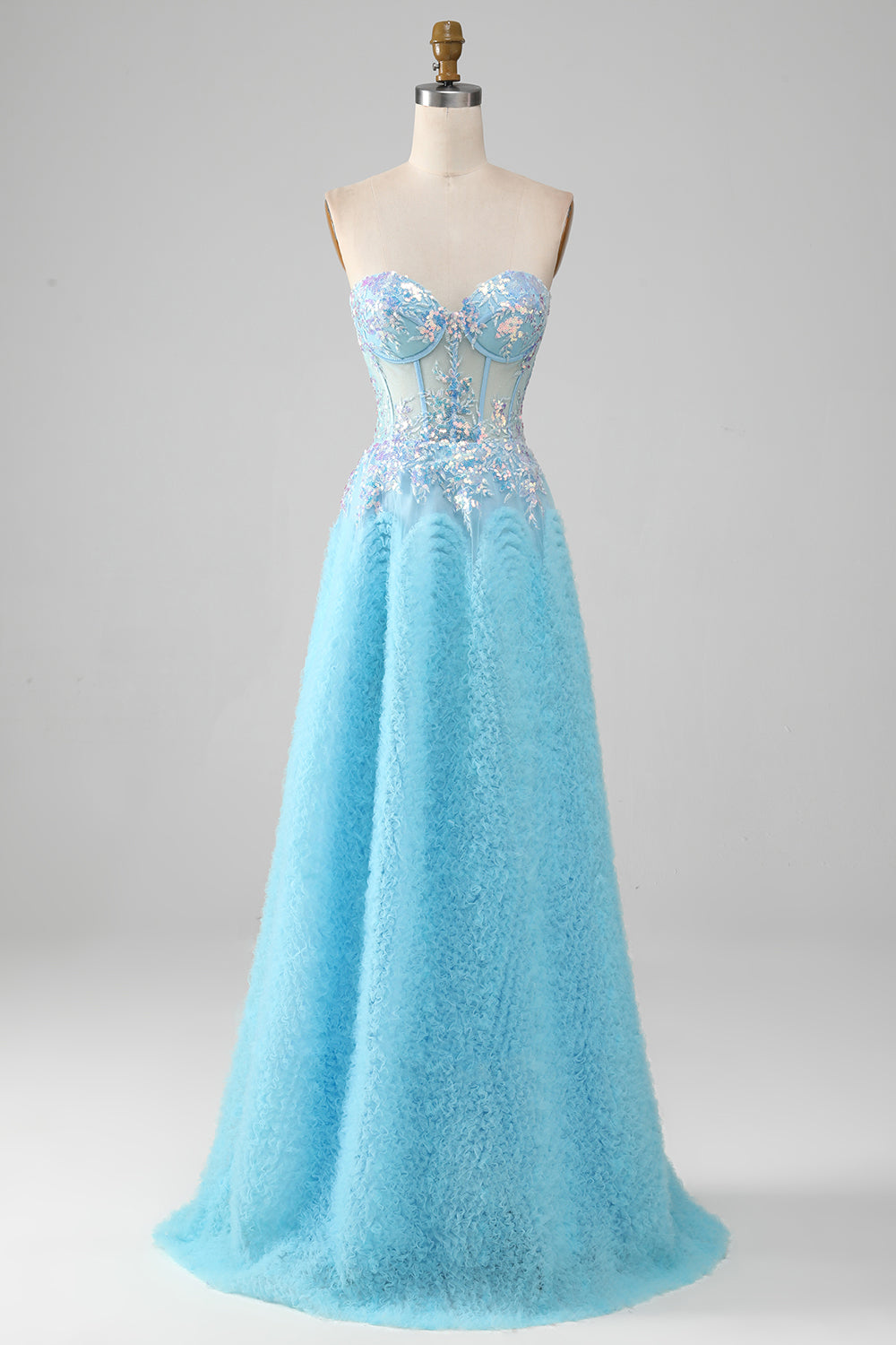 Sky Blue Sweetheart Corset Prom Dress with Sequins