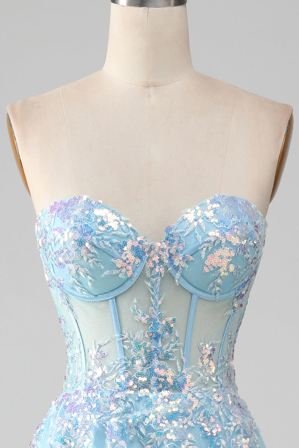 Sky Blue Sweetheart Corset Prom Dress with Sequins