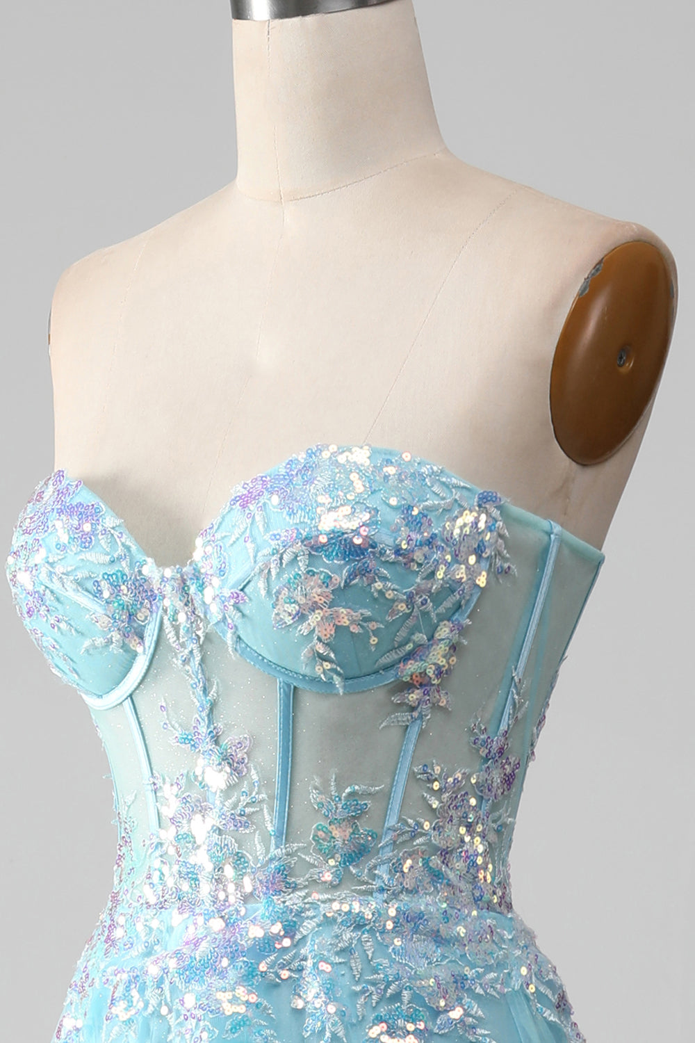 Sky Blue Sweetheart Corset Prom Dress with Sequins