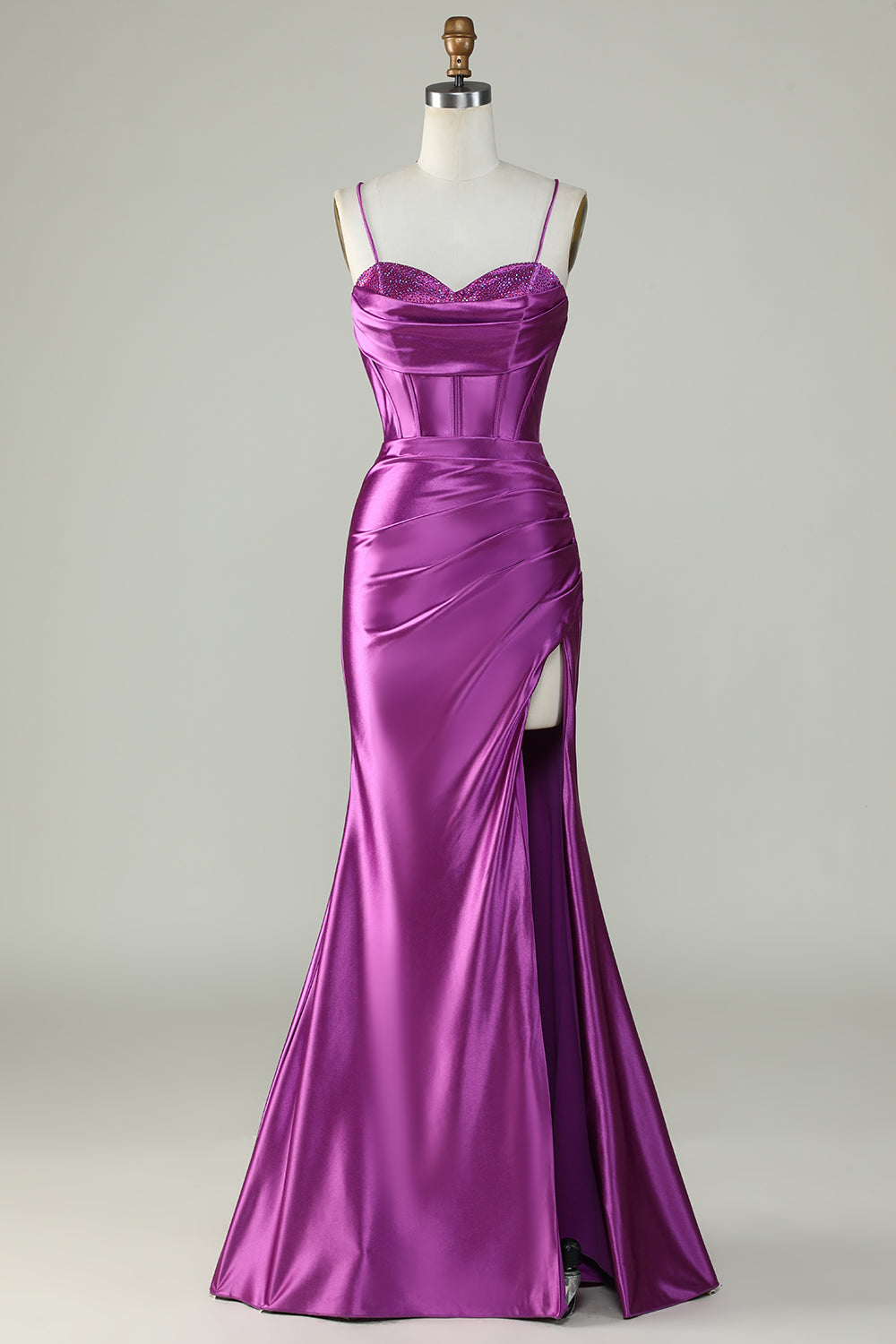 Dark Purple Spaghetti Straps Mermaid Long Prom Dress With Slit