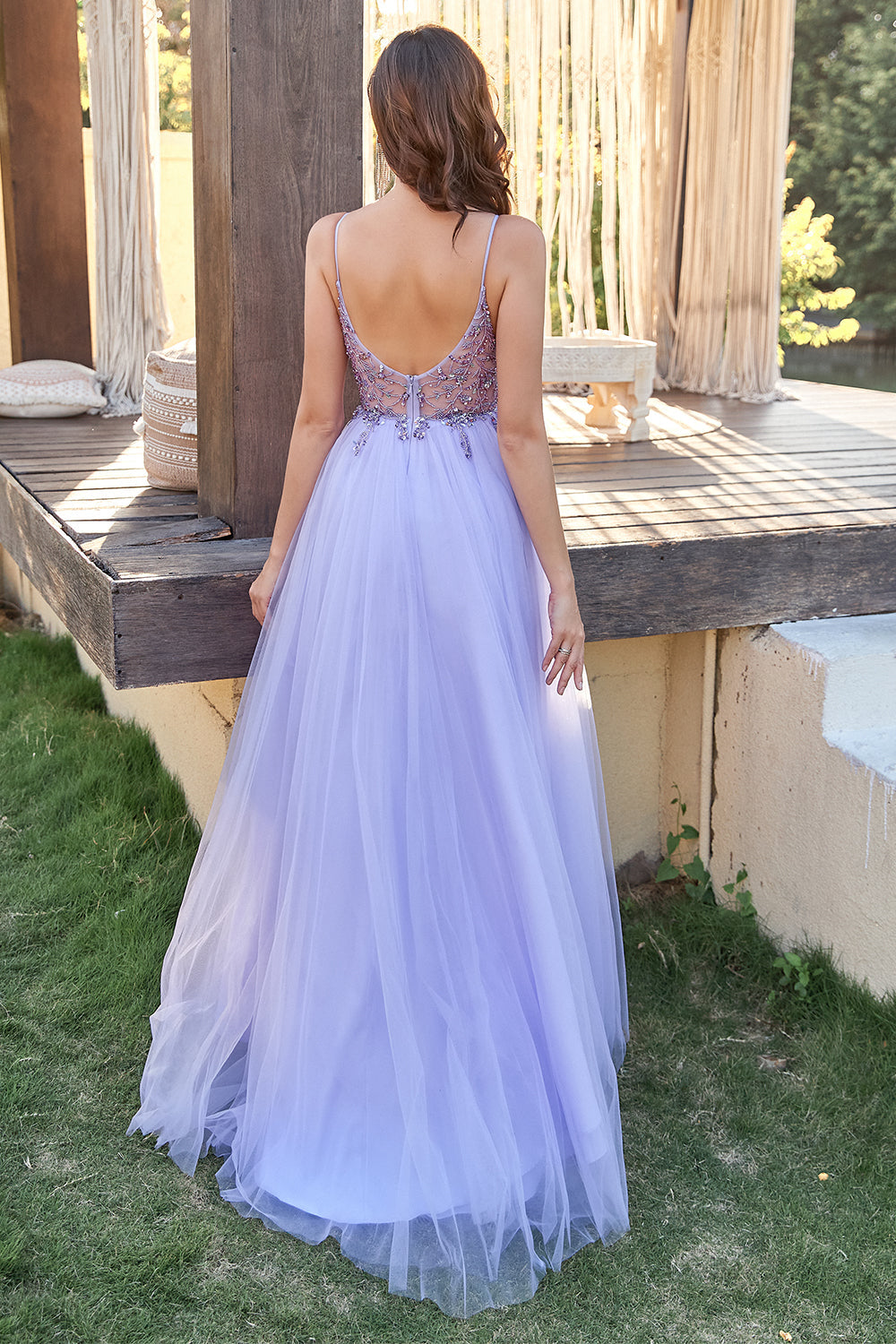 Lavender Tulle A-line Prom Dress with Beading