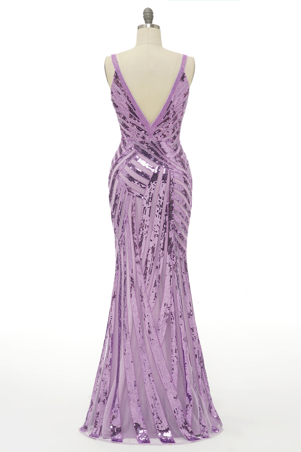 Sparkly Purple Sequins Backless Long Prom Dress