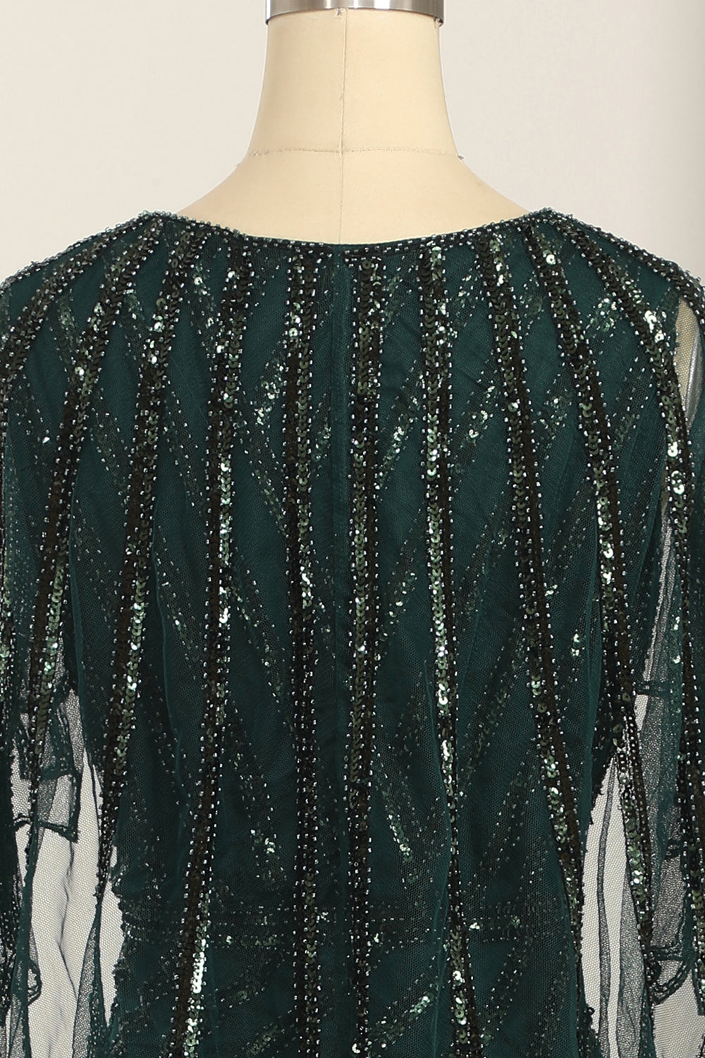 Dark Green Sequined Scoop Neck Long 1920s Dress