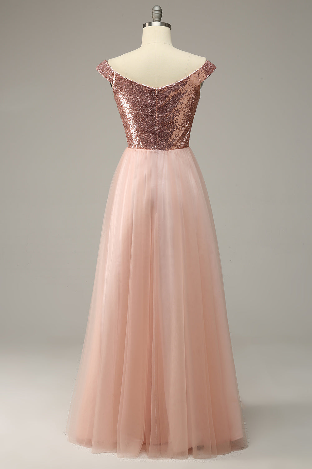 A Line Off the Shoulder Blush Plus Size Prom Dress