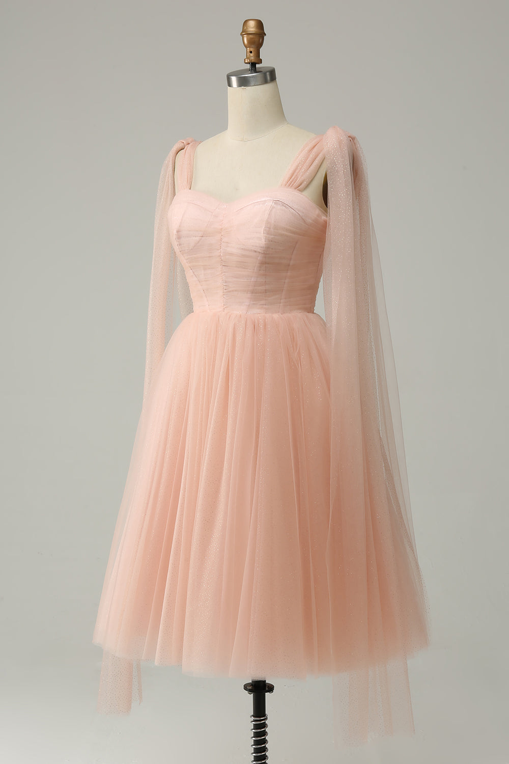 Blush Tulle Straps Short Prom Dress