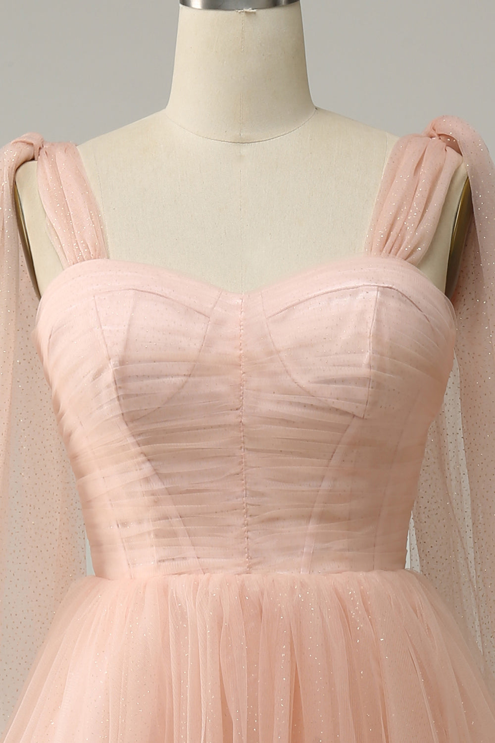 Blush Tulle Straps Short Prom Dress