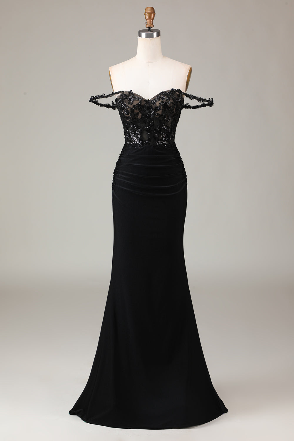 Glitter Off the Shoulder Black Mermaid Long Prom Dress