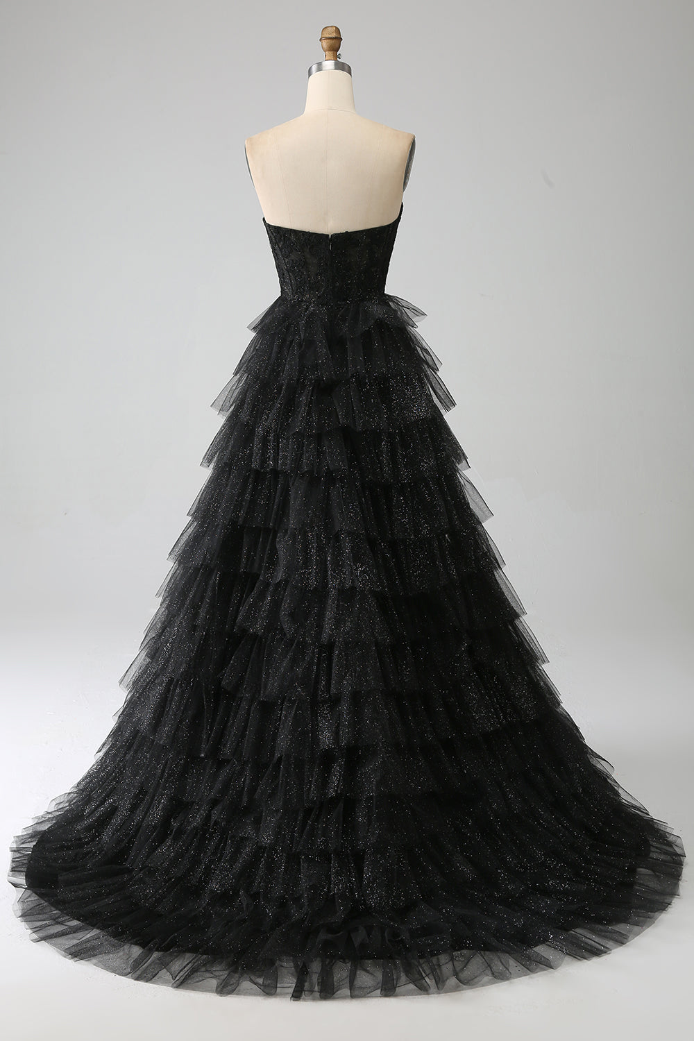 Trendy A Line Sweetheart Black Corset Prom Dress with Ruffles