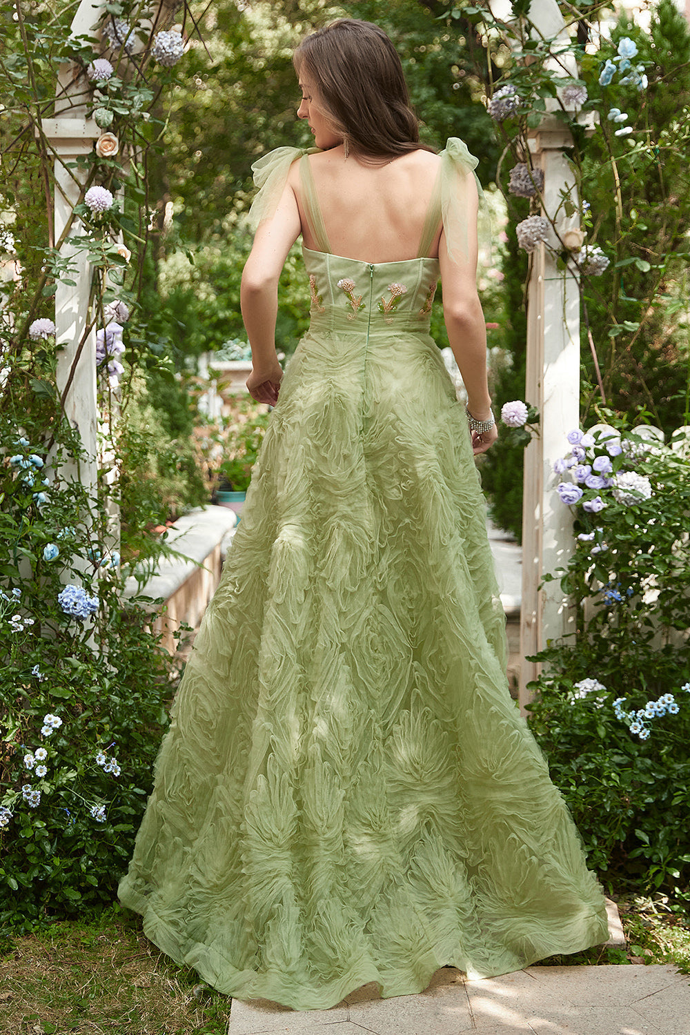 Light Green A-Line Long Prom Dress With Embroidery