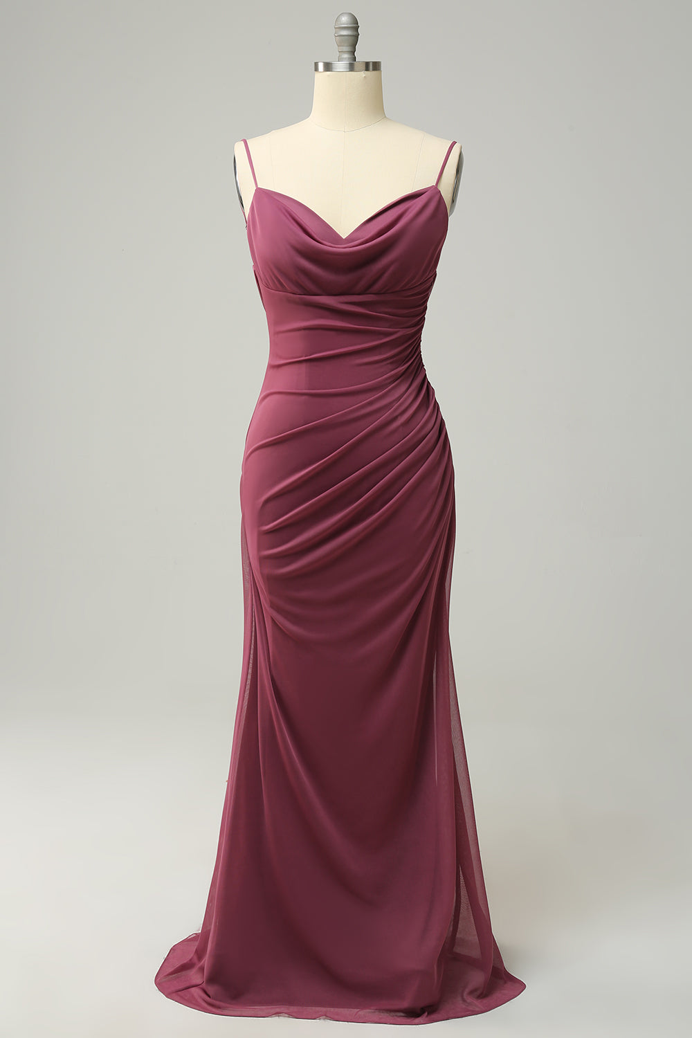 Sheath Spaghetti Straps Desert Rose Plus Size Bridesmaid Dress with Open Back