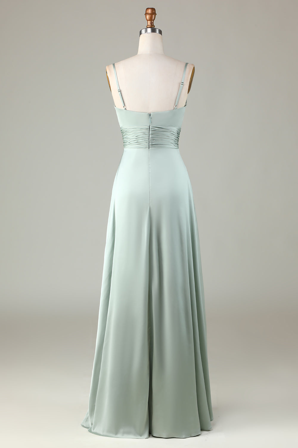 Keyhole Spaghetti Straps Matcha Bridesmaid Dress with Slit