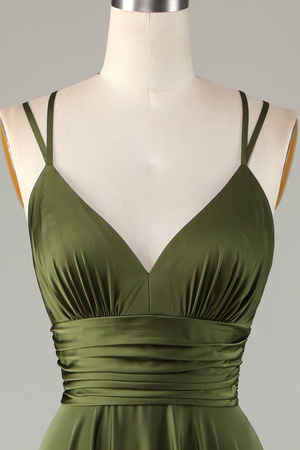 A-Line Sleeveless Olive Long Bridesmaid Dress