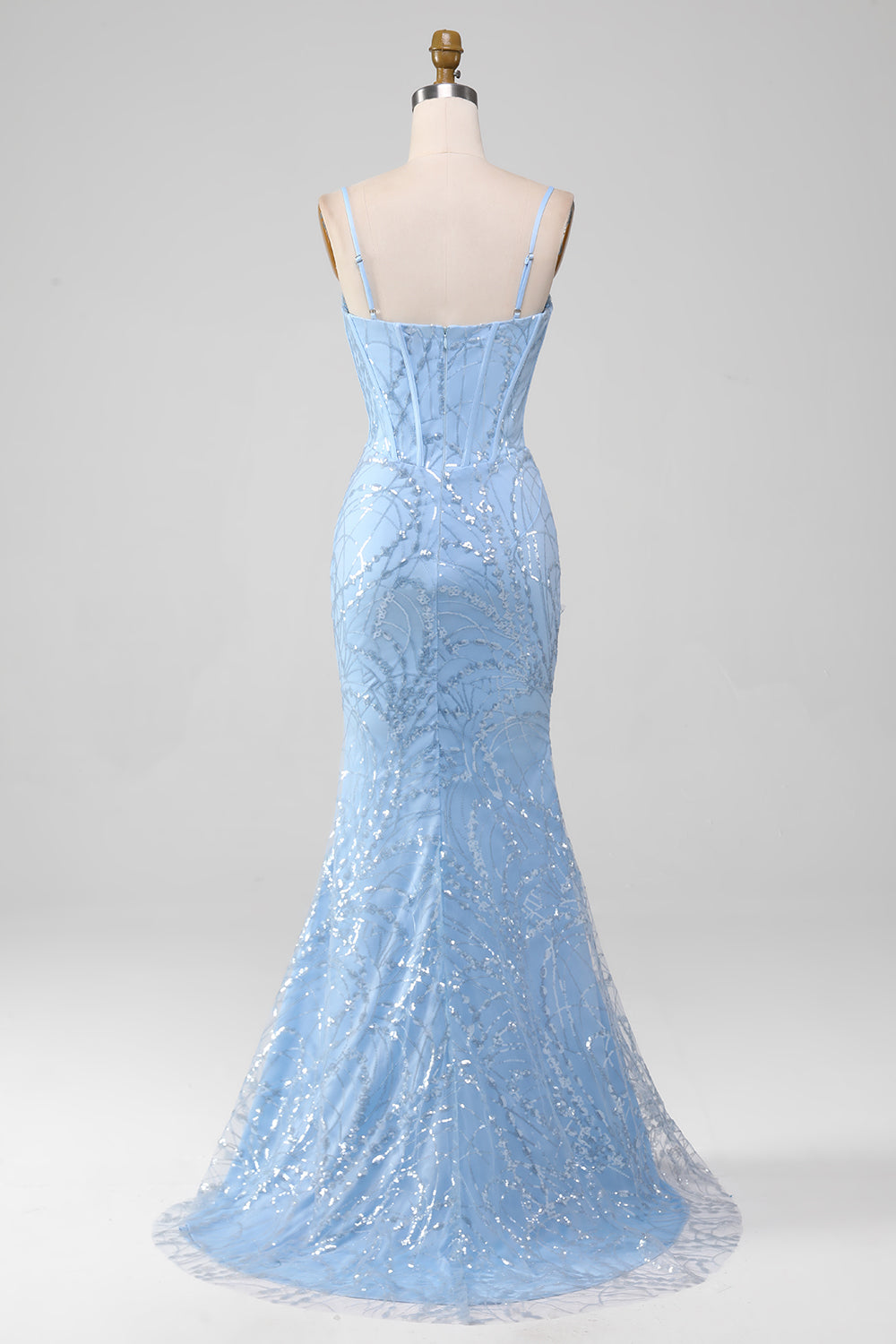 Light Blue Mermaid Sparkly Sequin Long Corset Prom Dress