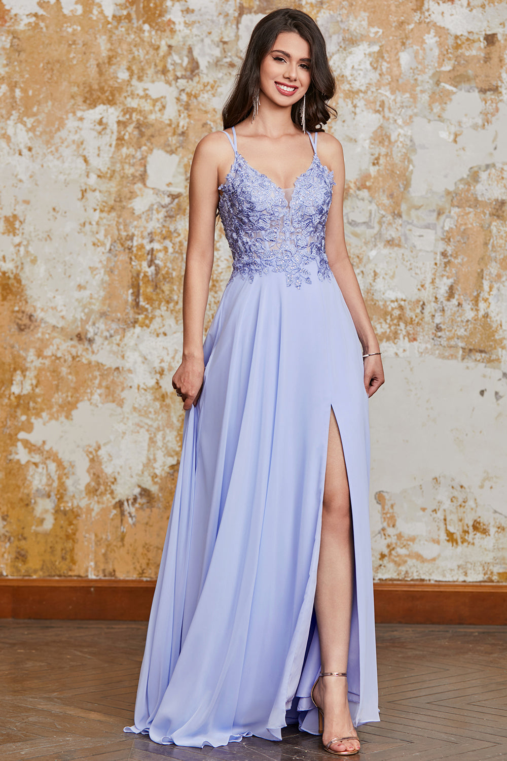 Gorgeous A Line Spaghetti Straps Lavender Long Prom Dress with Criss Cross Back