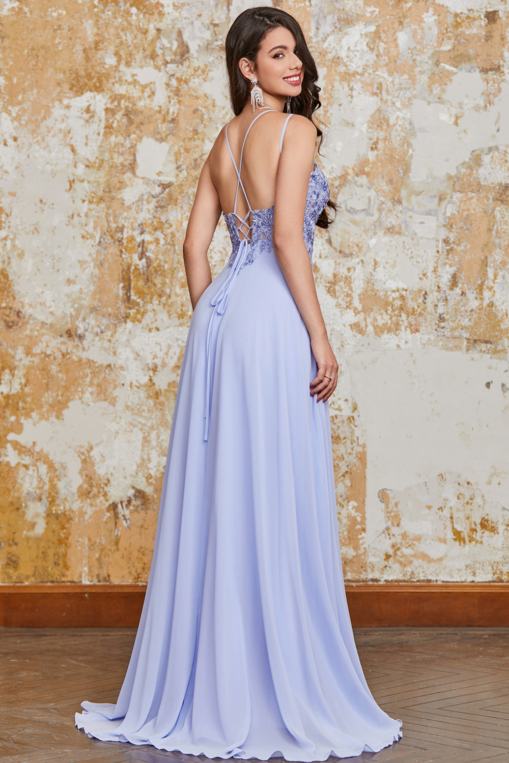 Gorgeous A Line Spaghetti Straps Lavender Long Prom Dress with Criss Cross Back