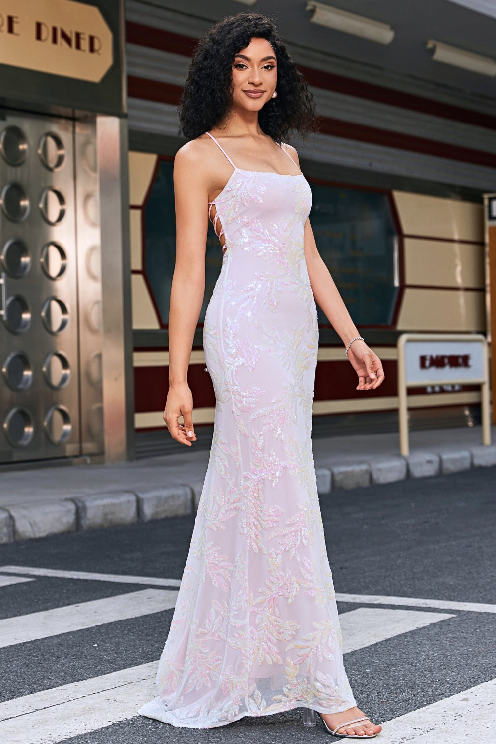 Trendy Sheath Spaghetti Straps Pink Long Prom Dress with Split Front