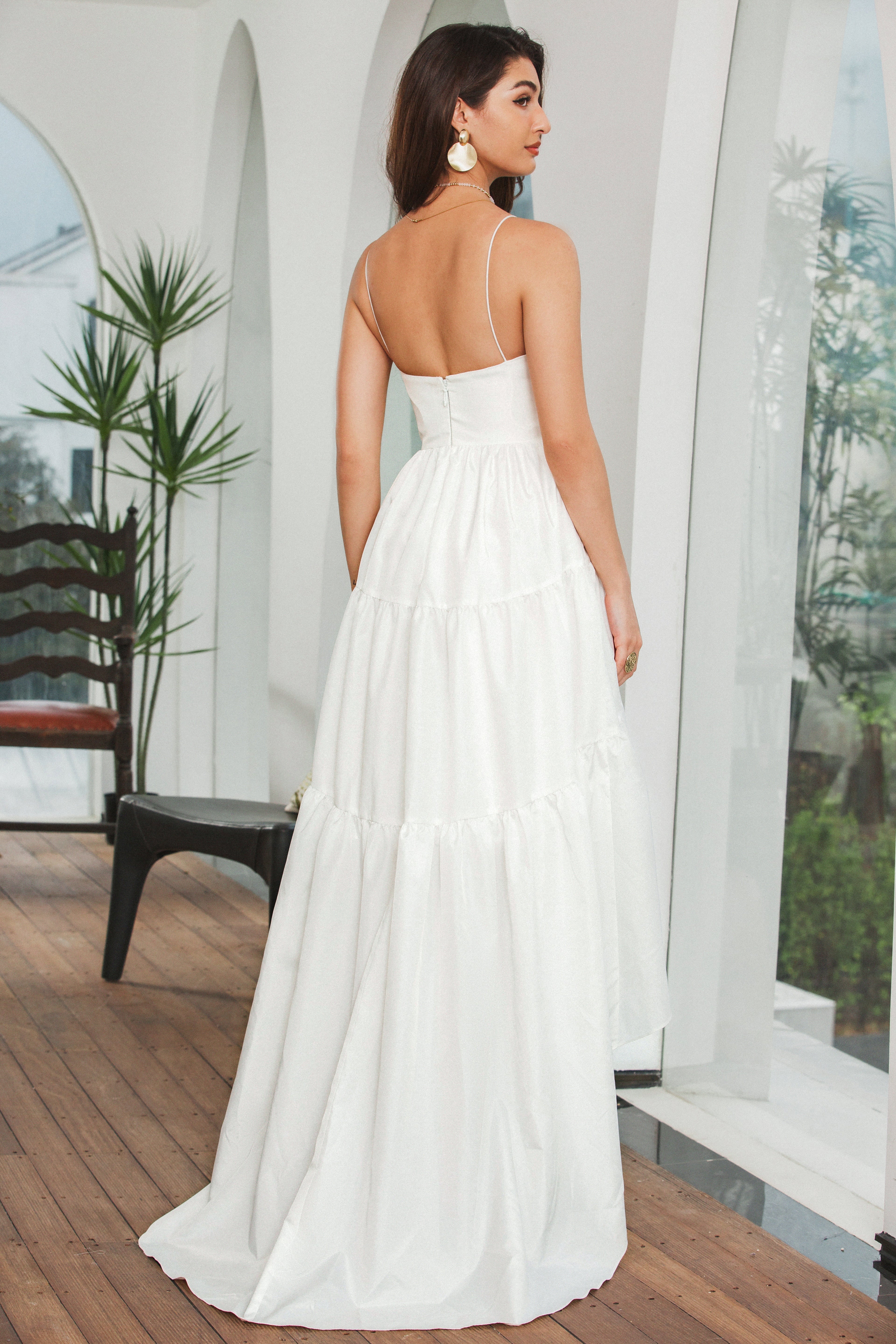 Simple White Asymmetrical Engagement Wedding Dress