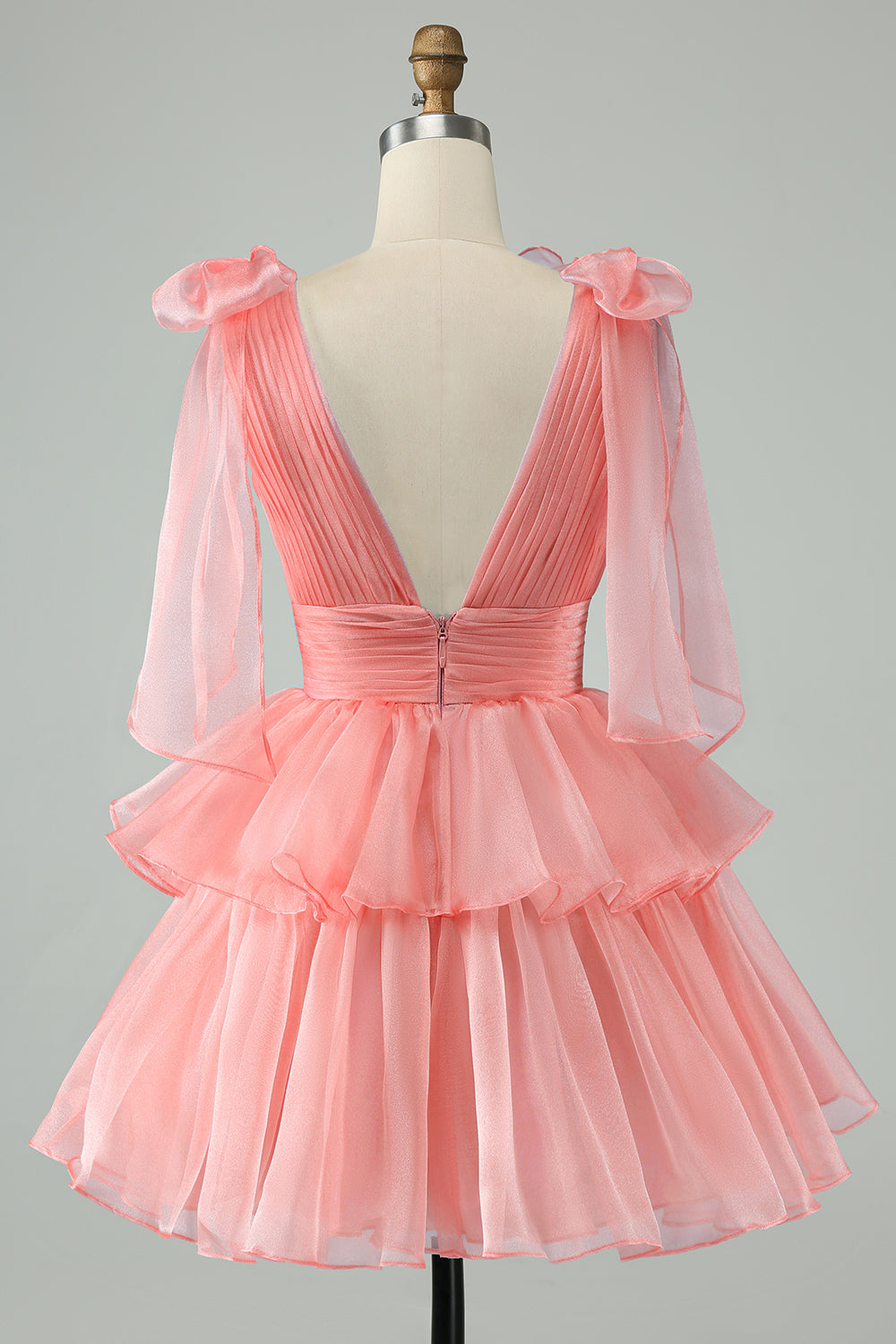 Hot Pink A Line V Neck Pleated Tiered Short Homecoming Dress