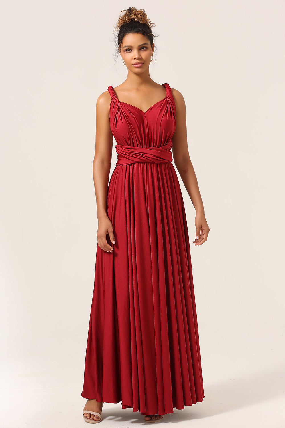 Beauty A-Line Halter Neck Burgundy Long Bridesmaid Dress with Criss Cross Back