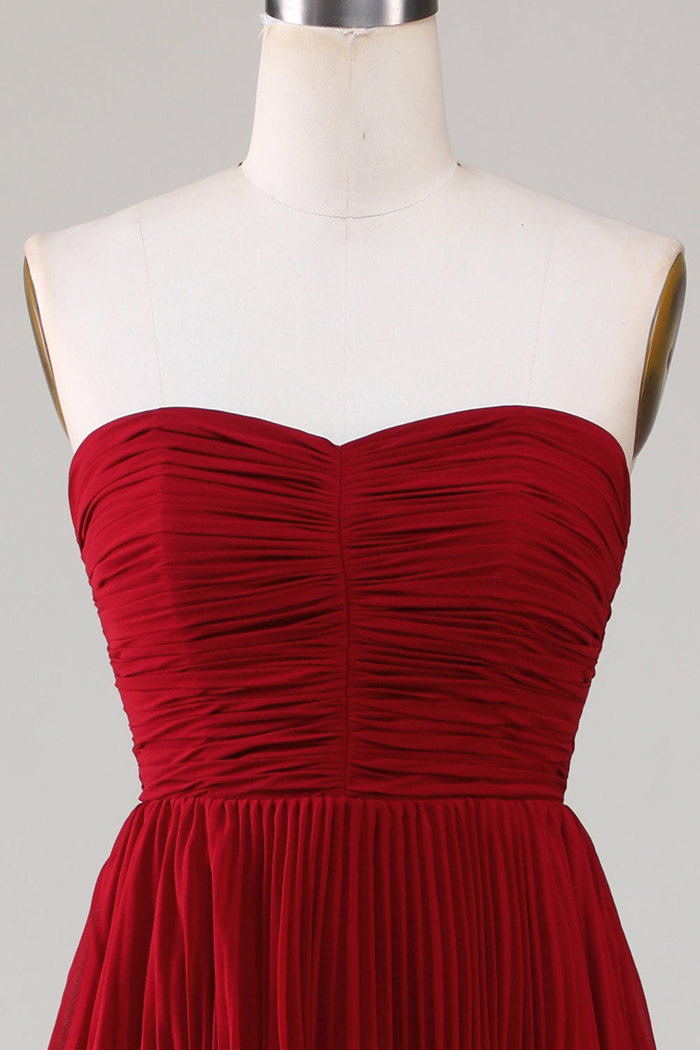 Strapless Tiered Burgundy Long Bridesmaid Dress