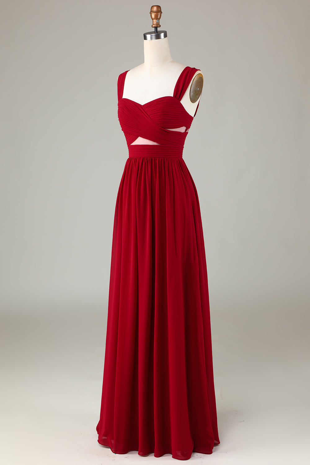 Burgundy Cut Out A Line Long Bridesmaid Dress