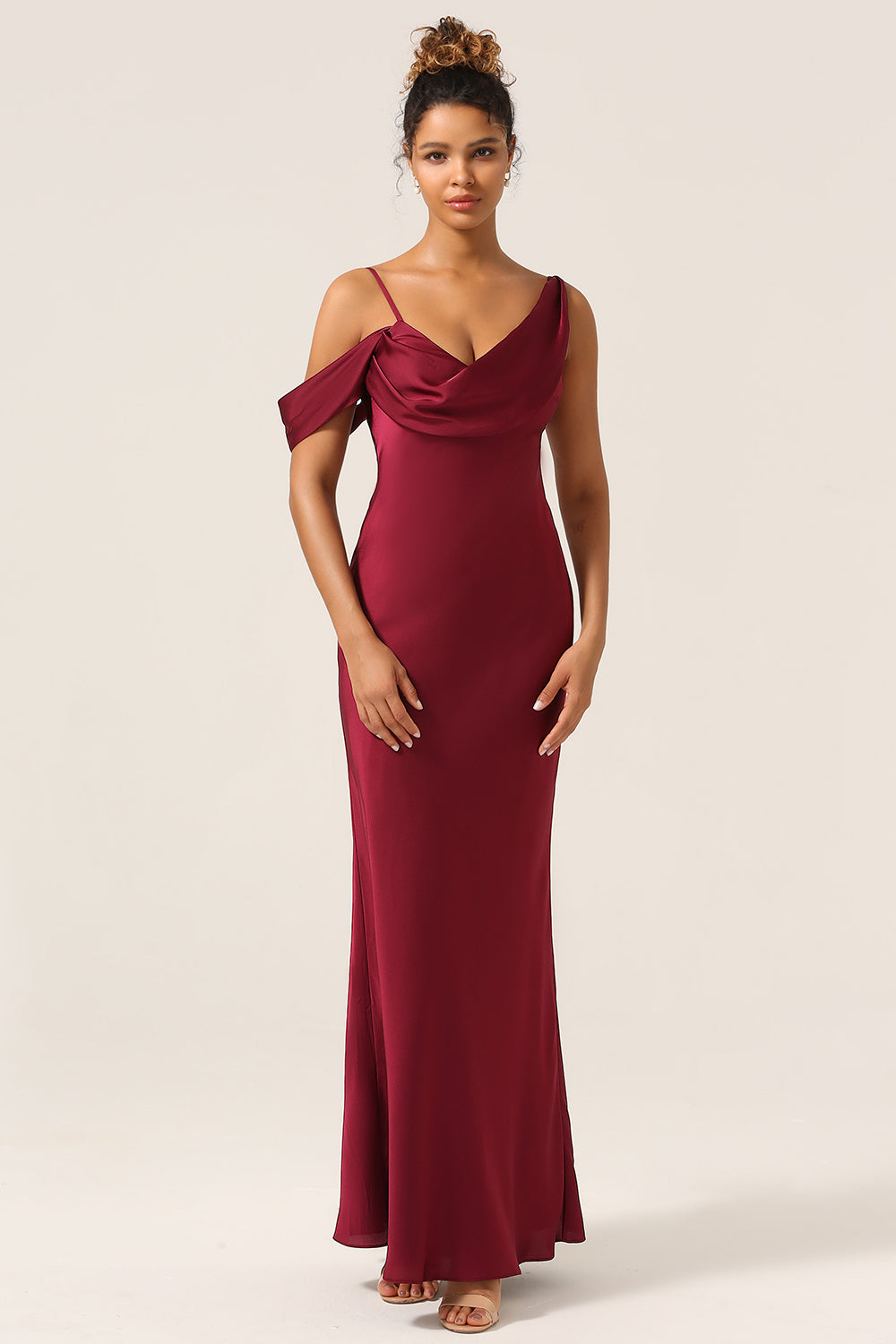 Charming Mermaid One Shoulder Cabemet Long Bridesmaid Dress