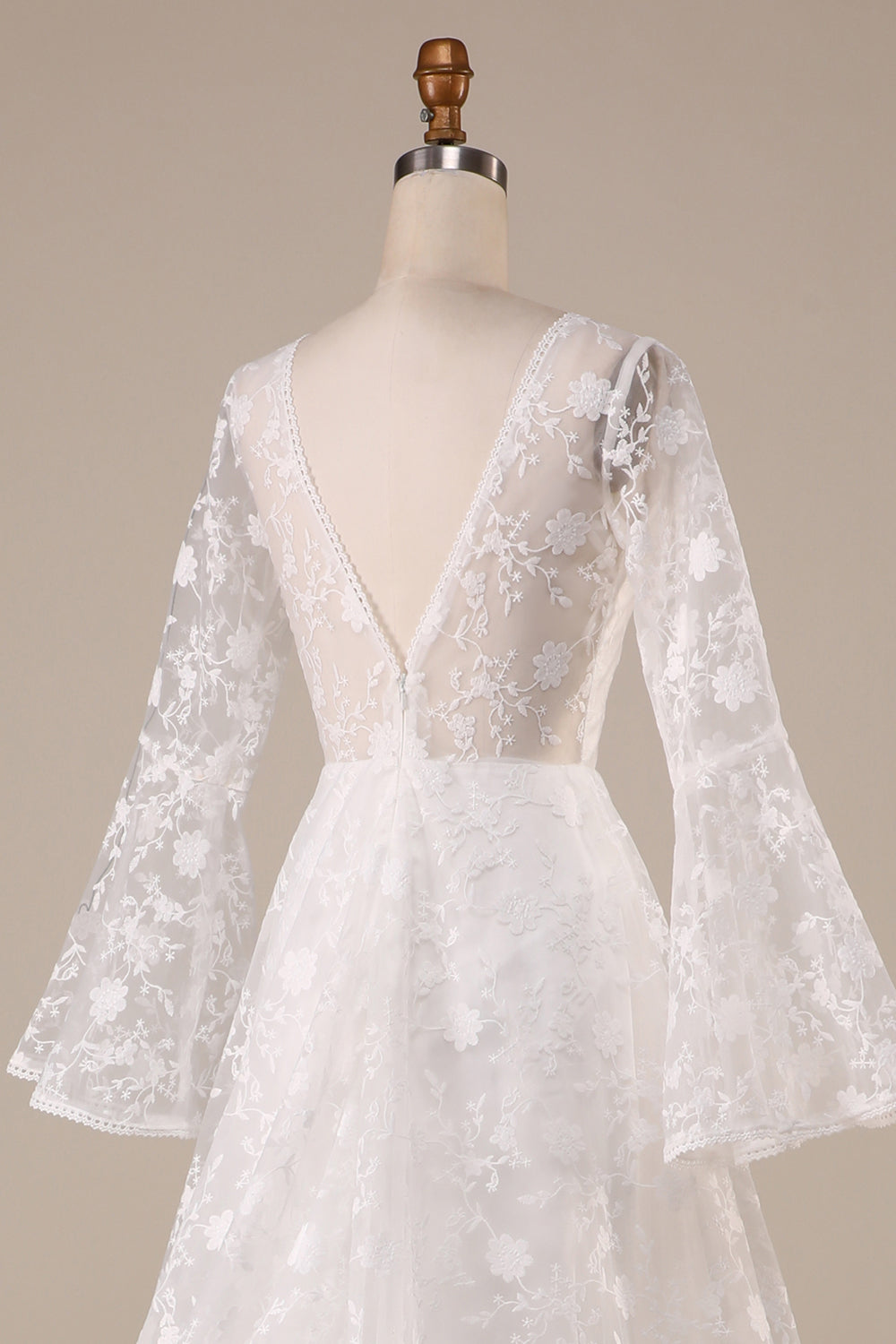 Ivory Lace Flare Sleeves A-Line Wedding Dress