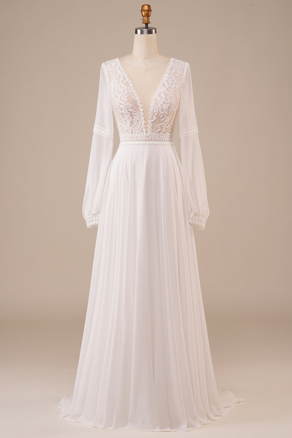 Long Sleeves Ivory Wedding Dress with Lace