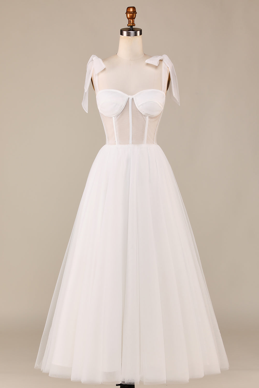 Ivory A-Line Tea-Length Tulle Corset Wedding Dress