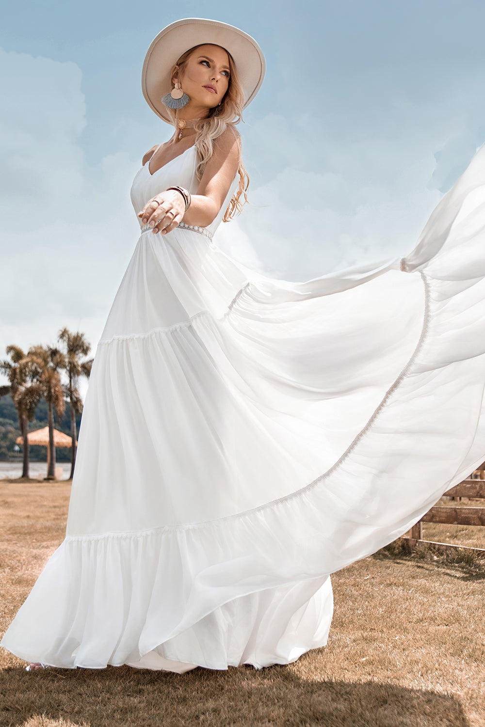 A-Line Simple Long Beach Simple Wedding Dress