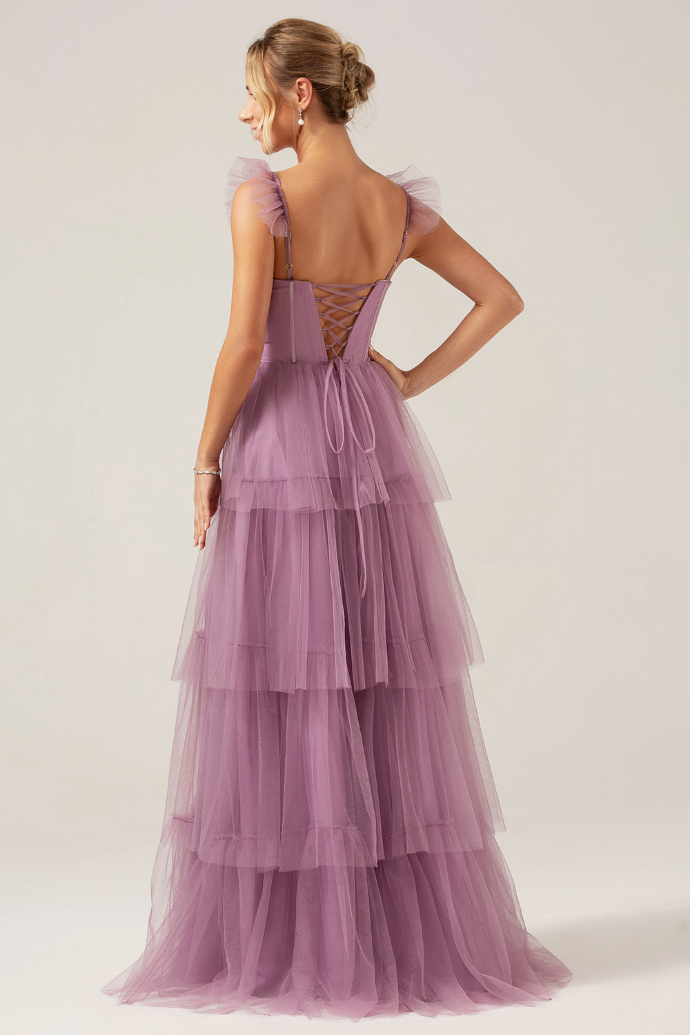 Detachable Straps A Line Eucalyptus Tiered Long Bridesmaid Dress