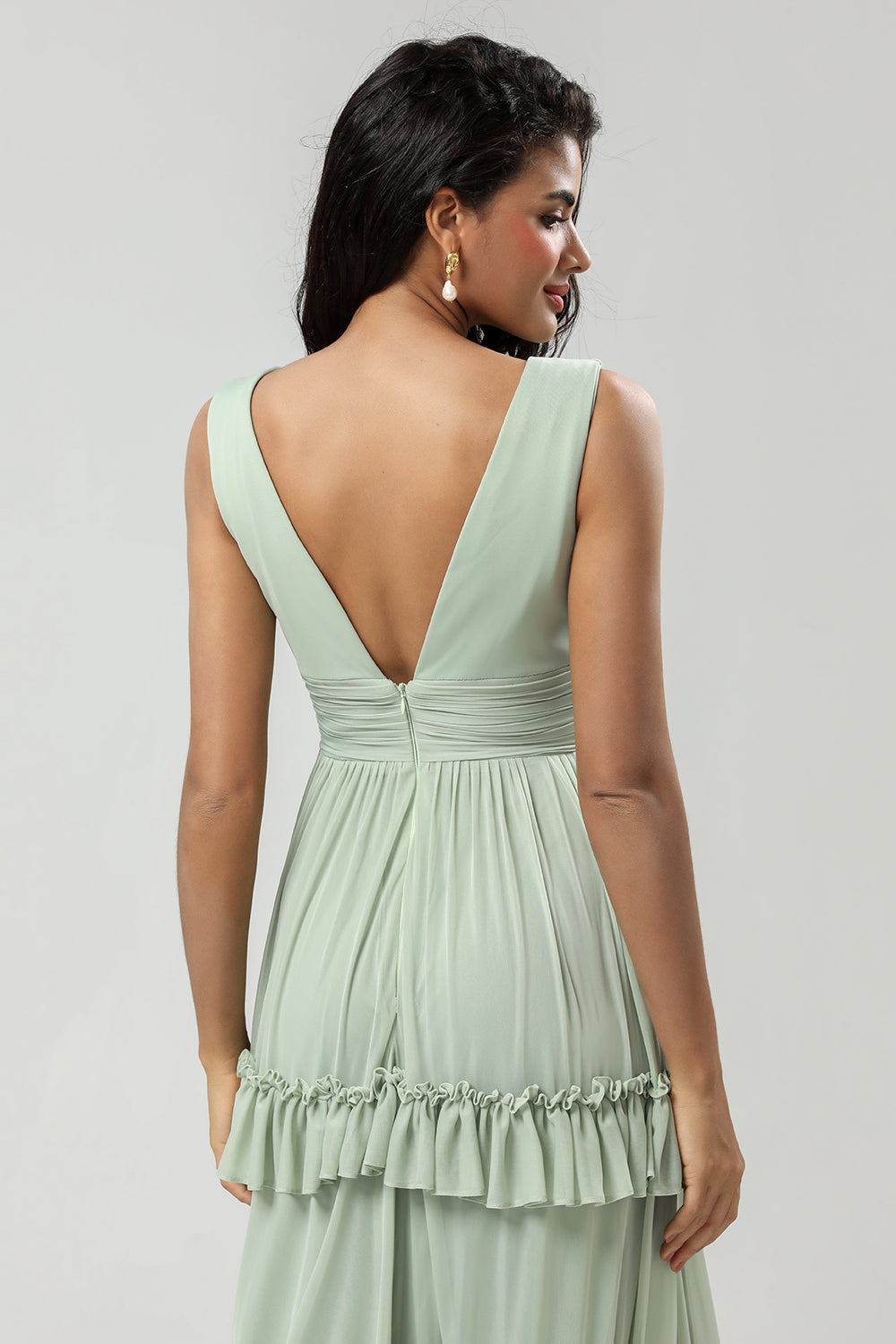 A Line Chiffon Green Bridesmaid Dress with Pleated