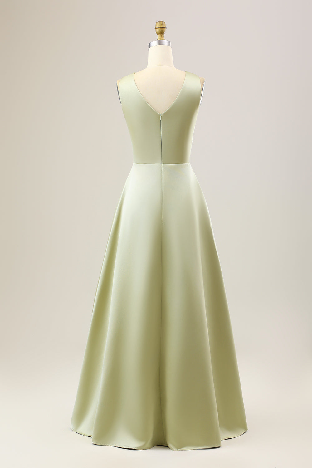 Dusty Sage A Line Long Satin Bridesmaid Dress