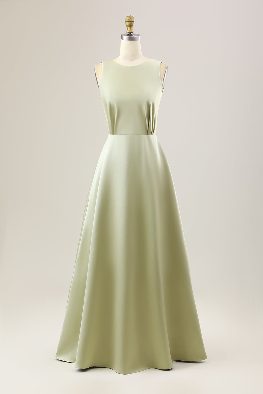 Dusty Sage A Line Long Satin Bridesmaid Dress