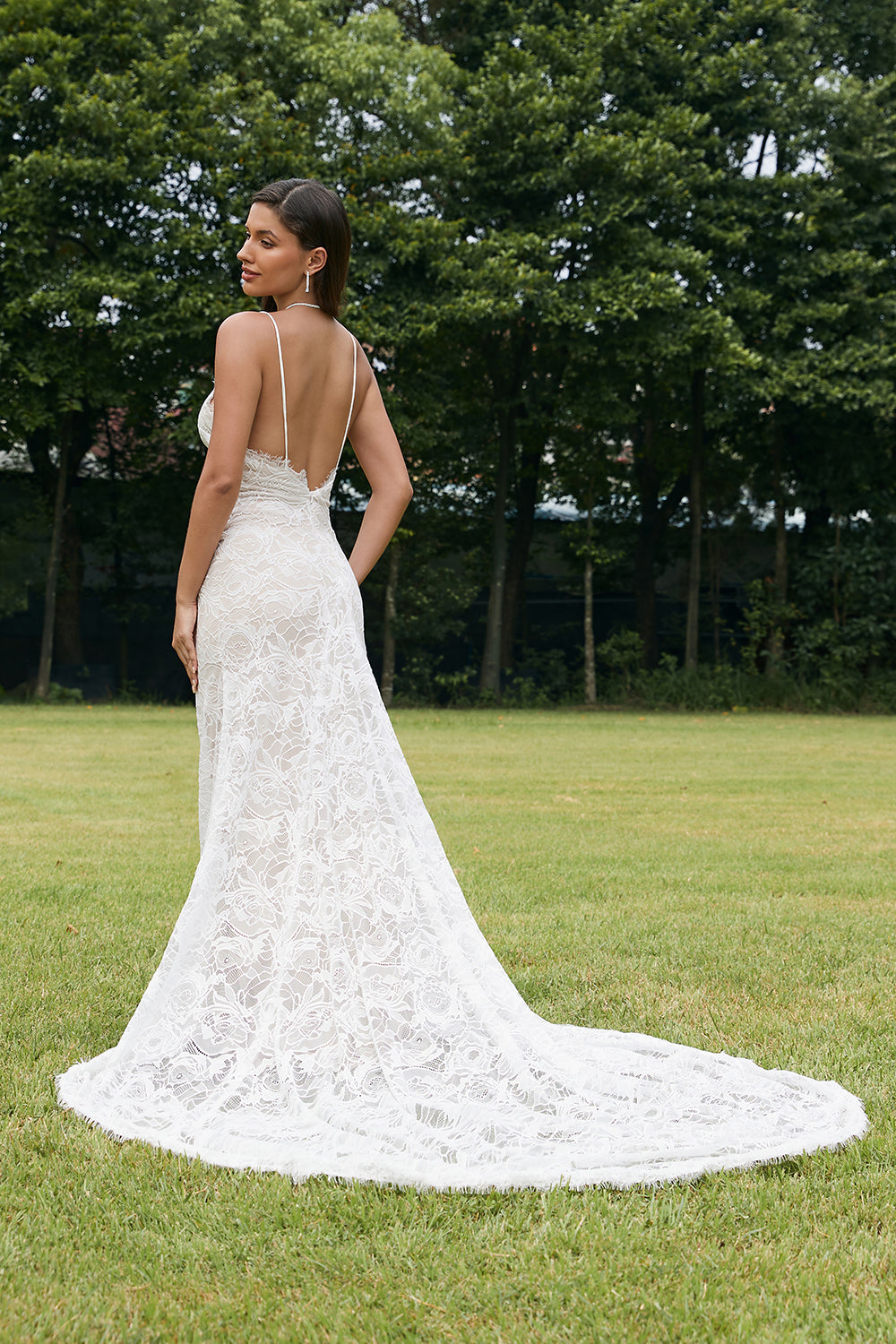 Ivory Mermaid Lace Backless Wedding Dress