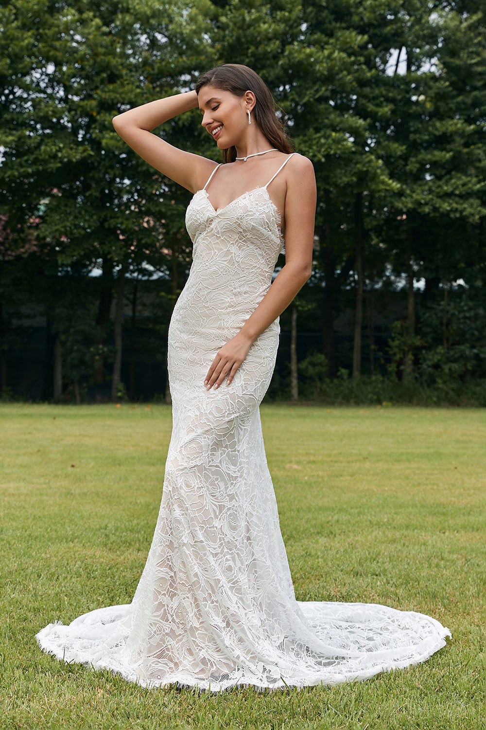 Ivory Mermaid Lace Backless Wedding Dress