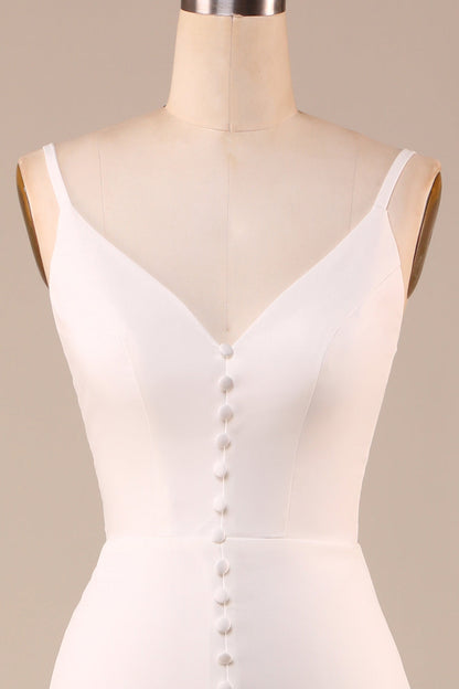 Simple Ivory Mermaid Backless Long Wedding Dress with Slit