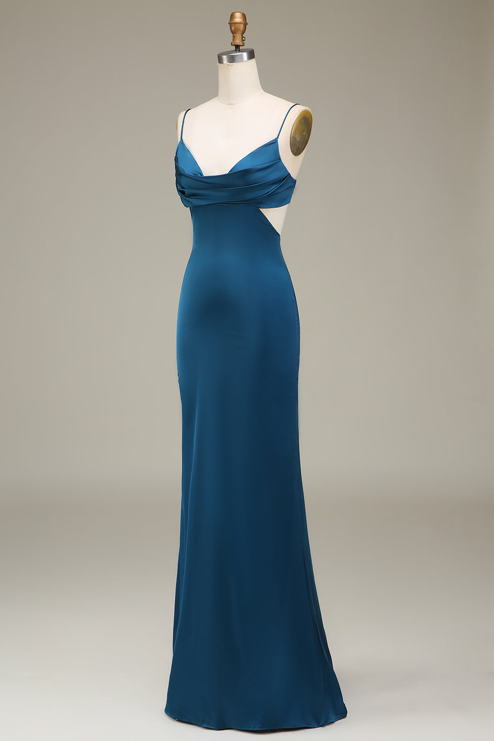 Peacock Sheath Spaghetti Straps Long Satin Bridesmaid Dress