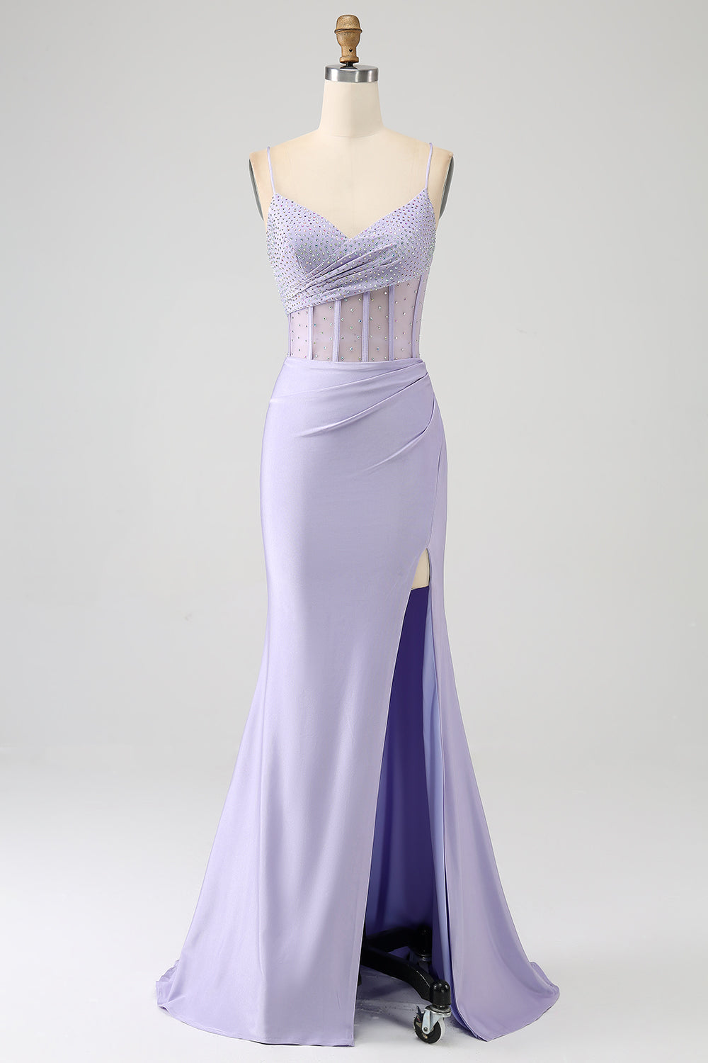 Glitter Lilac Corset Mermaid Long Prom Dress with Slit