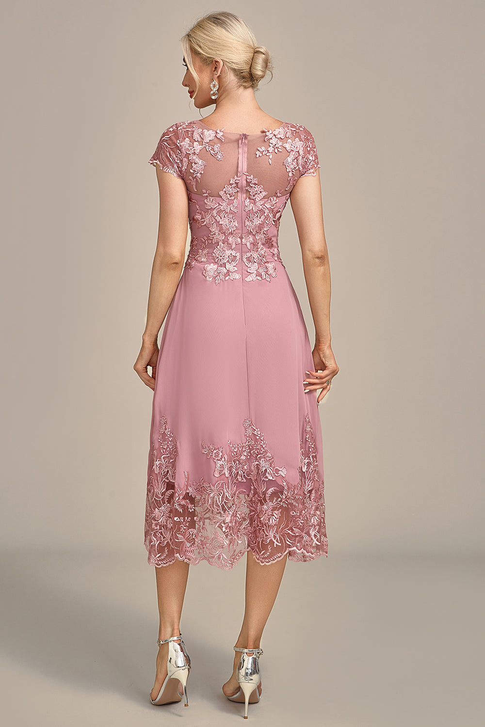 Dusty Rose A-Line Tea-Length Mother of the Bride Dress With Sequins