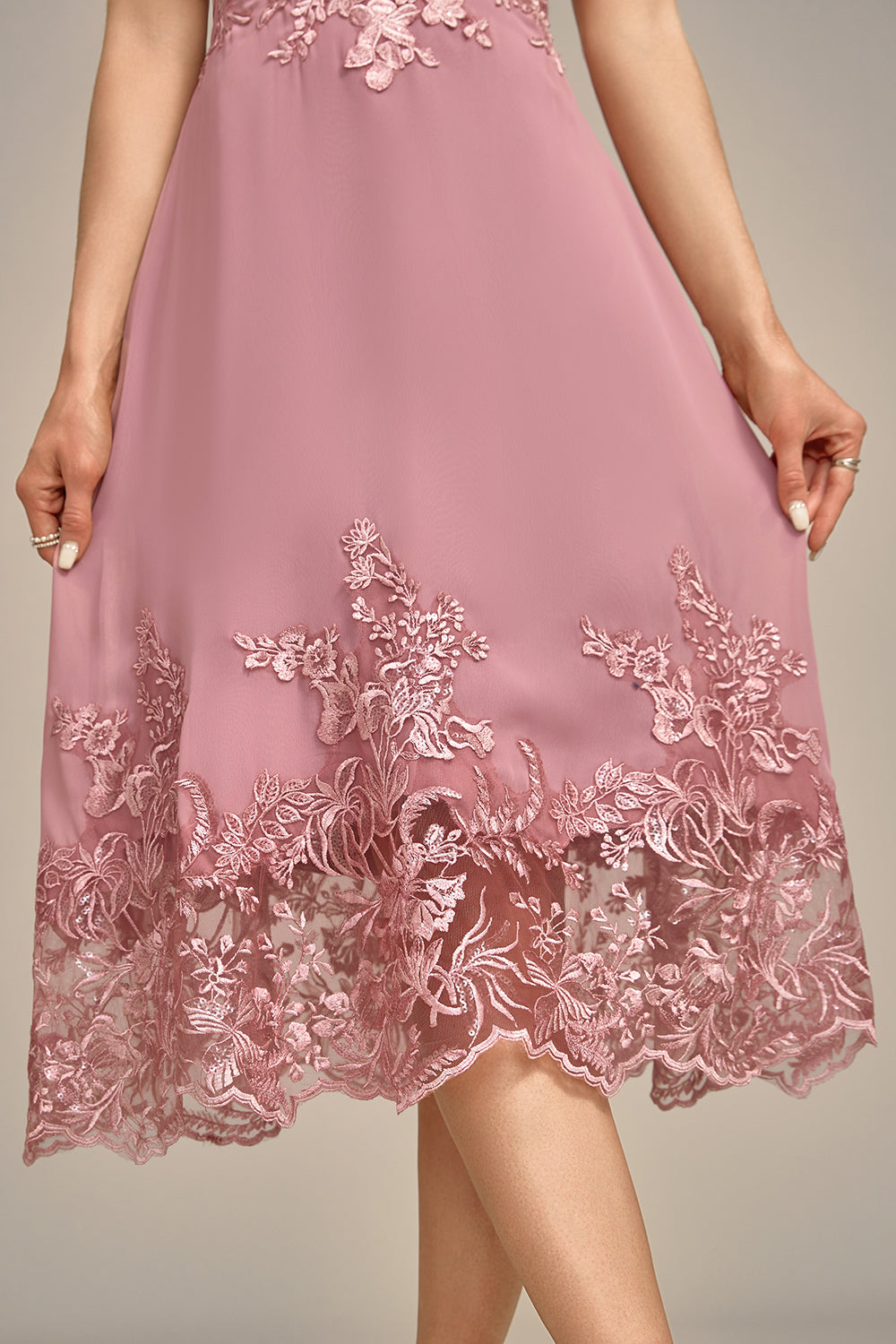 Dusty Rose A-Line Tea-Length Mother of the Bride Dress With Sequins